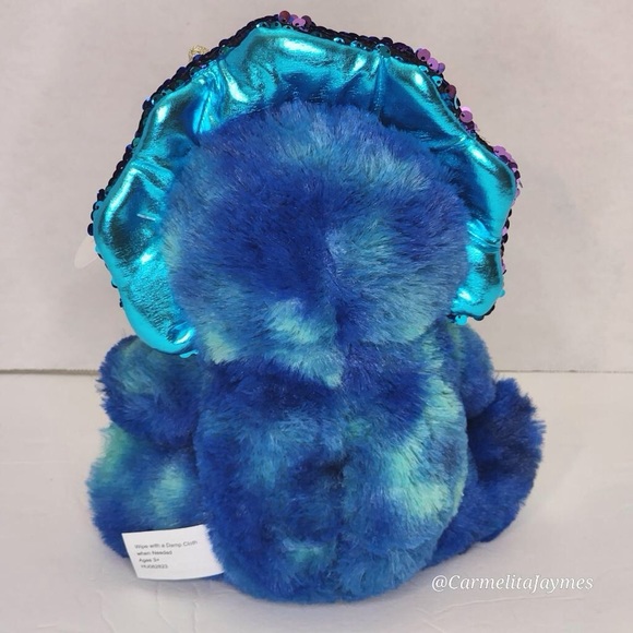 SEQUIN TRICERATOPS 🦖 Dark Blue Dinosaur Plush NWT - Picture 2 of 4
